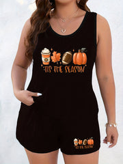 Women's Plus Pumpkin Print Tank & Shorts Pajama Set