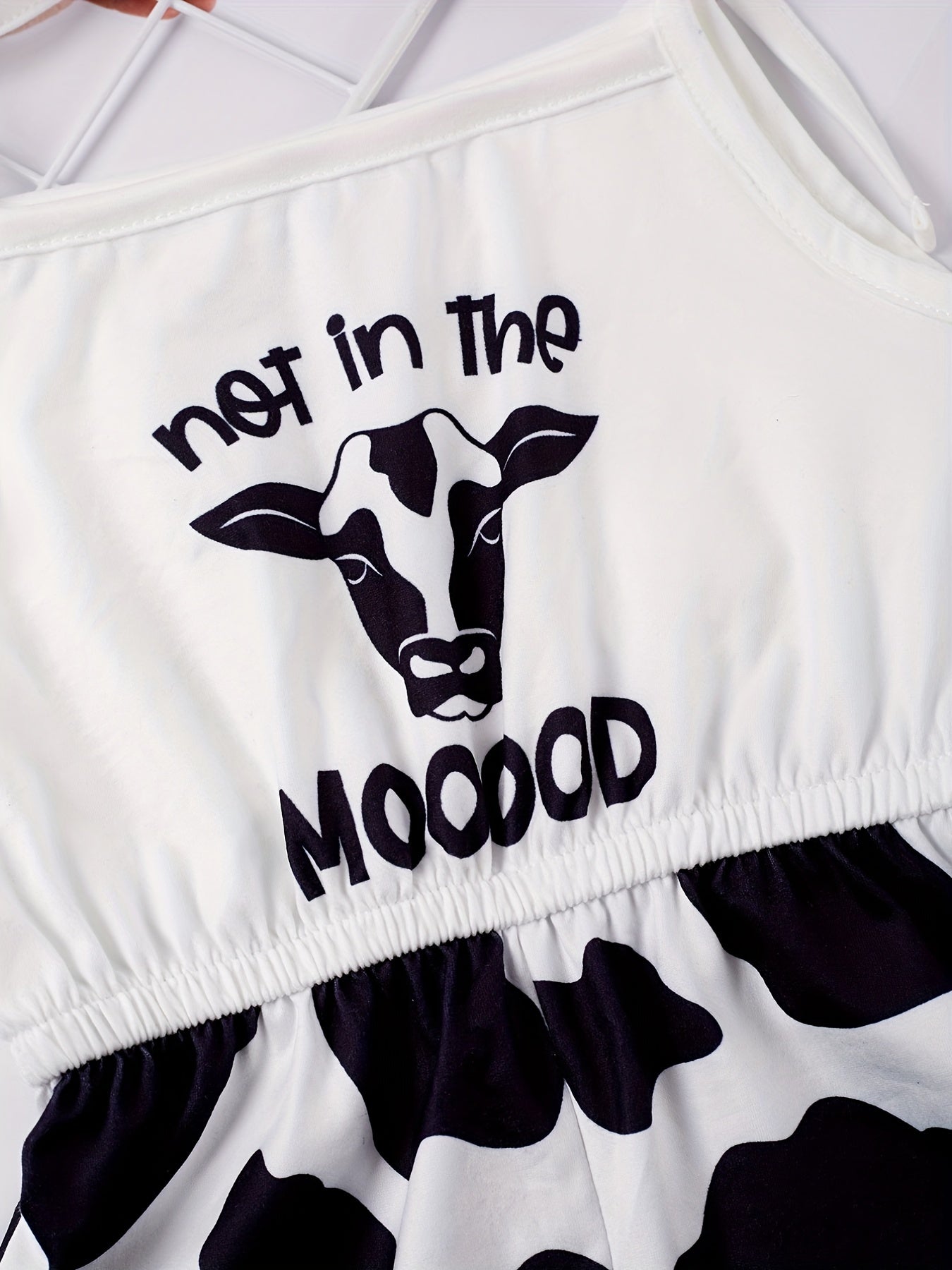 Toddler Girls Cow & Letter Graphic Shoulder Bow Cami Rompers Jumpsuits