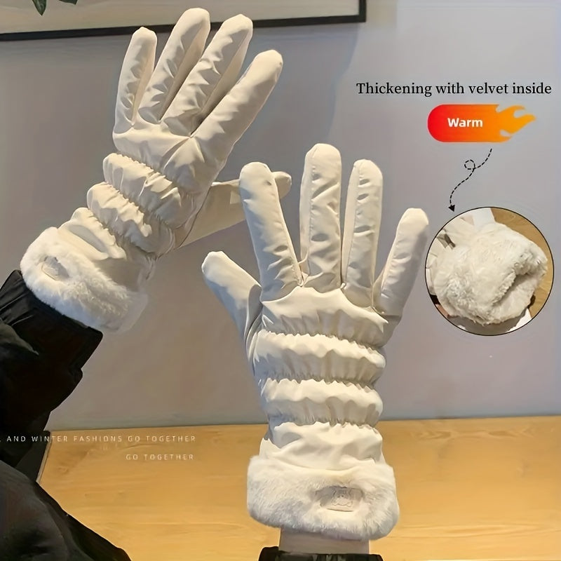 1pair Bear Label Warm Gloves