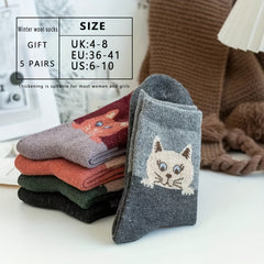 5 Pairs Cartoon Cat Print Socks Women's Mid Tube Stockings
