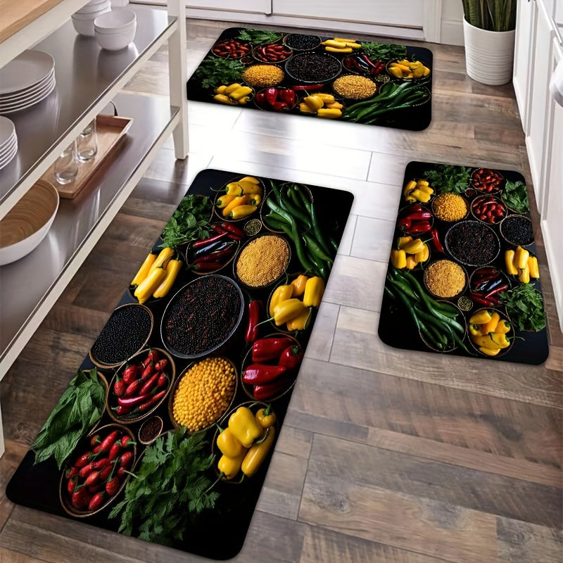 Vegetables Grains Kitchen Mat Colorful Pattern Carpet Realist Style Washable Rug