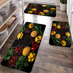 Vegetables Grains Kitchen Mat Colorful Pattern Carpet Realist Style Washable Rug