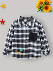 Kids Boys THE FUTURE IS Letter Print Plaid Shirts Long Sleeve Button Down Tops