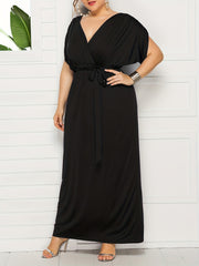 Solid Bat Sleeve Maxi Dress With Belt