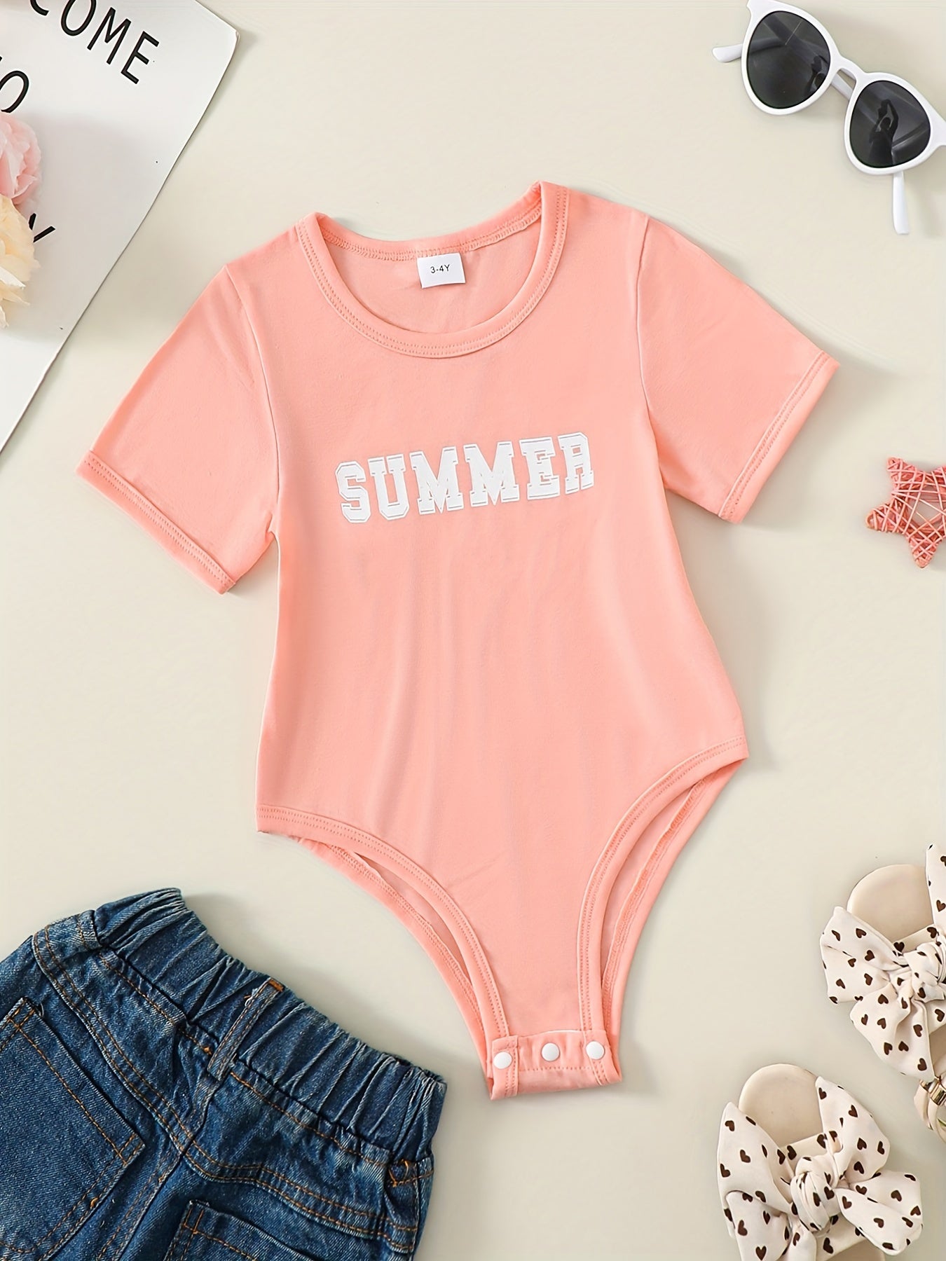 Toddler Girls Letter Graphic Rompers Onesie Kids Summer Clothes