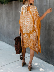 Geometrical Print Cover Up Shirt V Neck Loose Fit