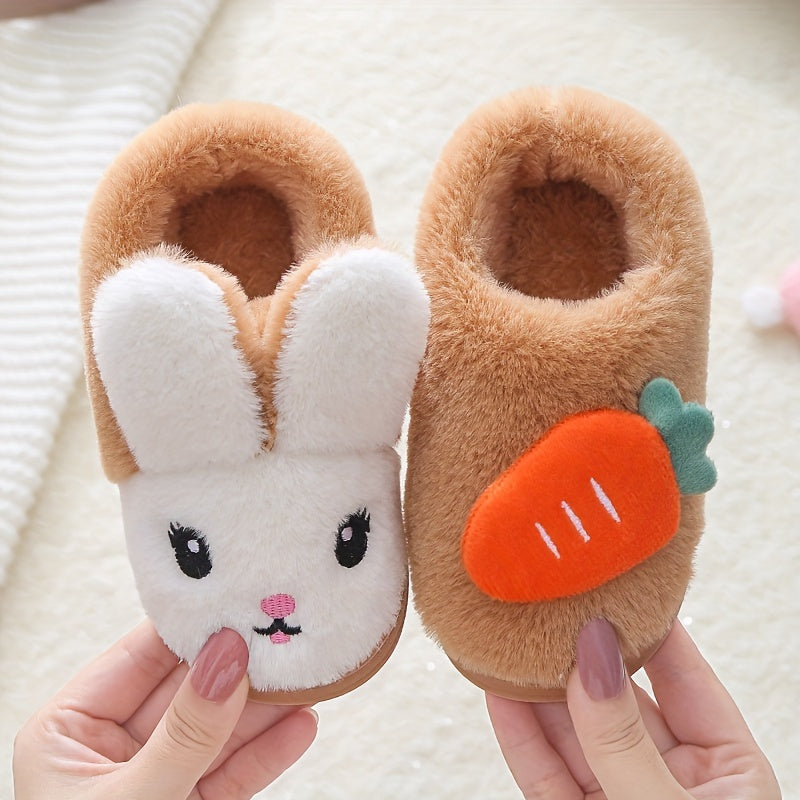 Girls' Cartoon Rabbit Furry House Shoes Non Slip Soft Bottom Walking Shoes