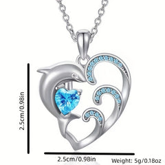 Cartoon Dolphin Wave Heart Pendant Necklace Holiday Gift