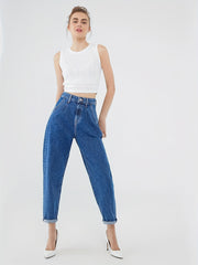 High Waist Straight Jeans Loose Fit High Rise Denim Pants