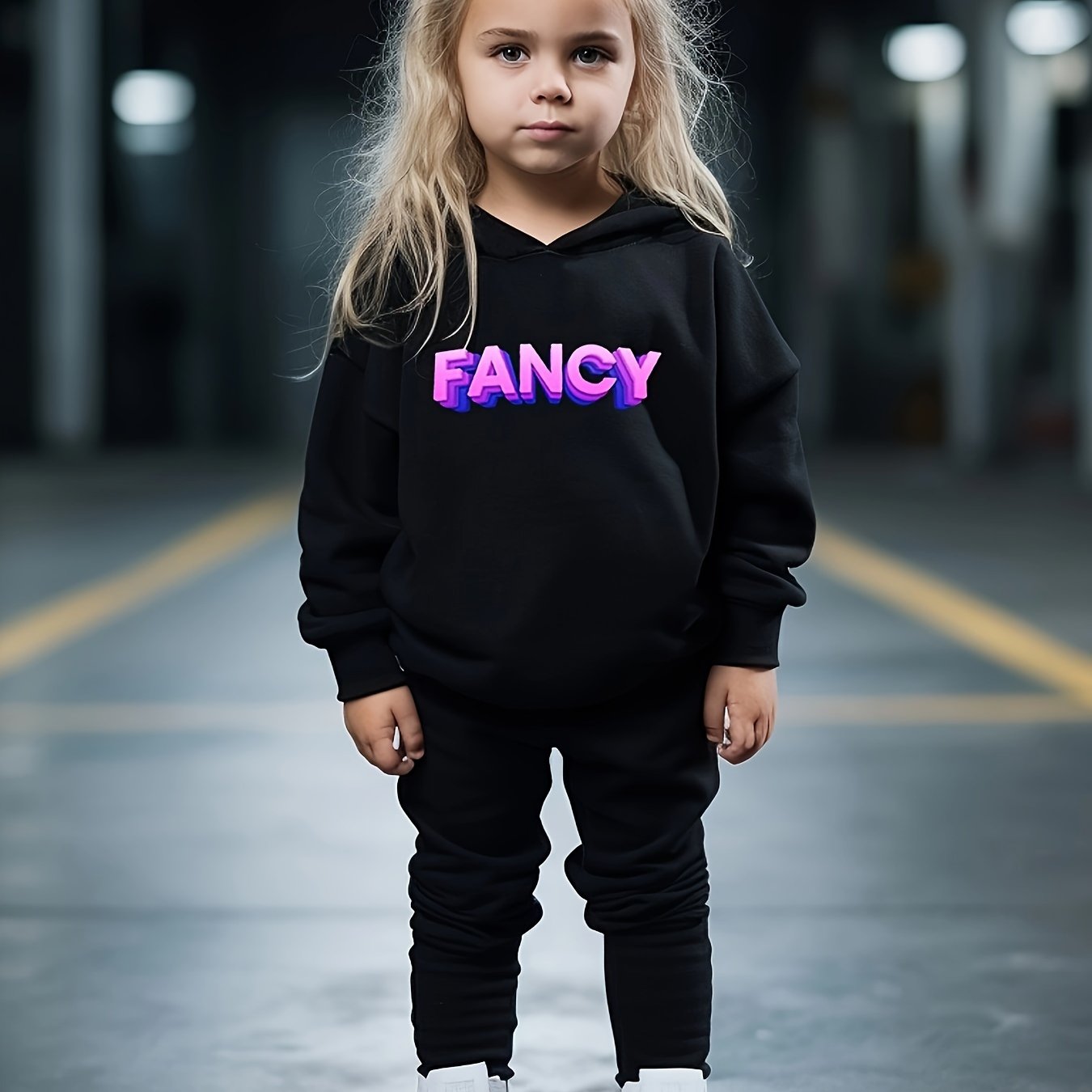 Girls 2pc Alphabets Pattern Hooded Sweatshirt Solid Sweatpants Set