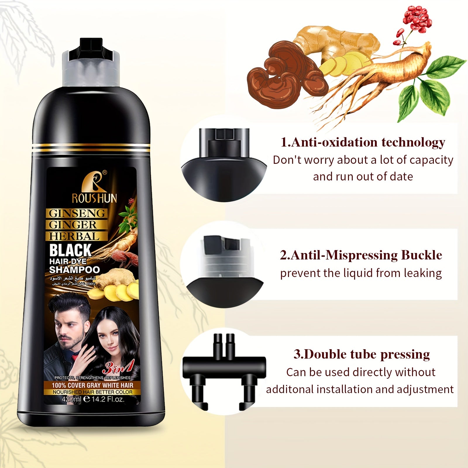 Gray Hair Instant Dye Shampoo 420ml Natural Long-Lasting Coloring