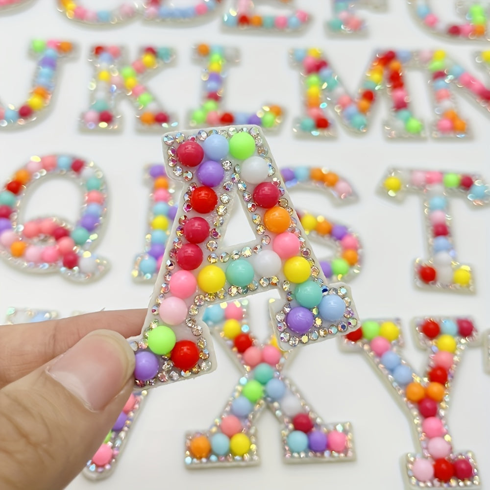 26pcs Alphabet Rhinestone Pearl Beads Letter Patch Decals DIY Accessories