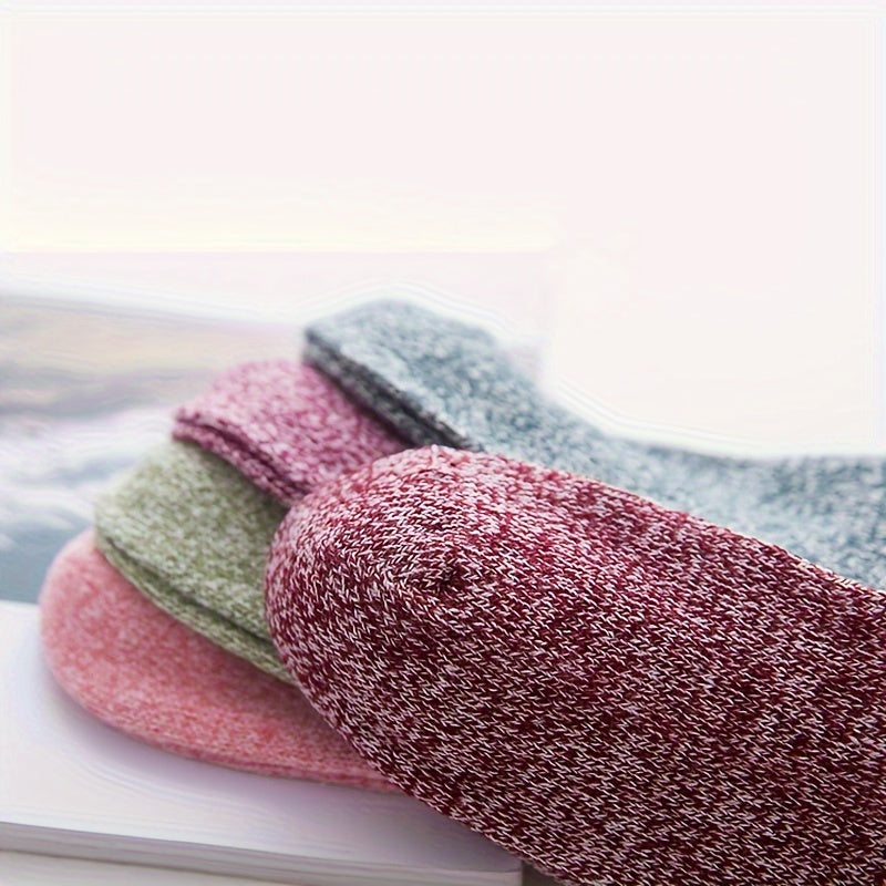 5 Pairs Warm & Comfy Mid Tube Socks Solid Thickened Stockings Women's Hosiery