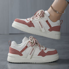 Women's Block Faux Leather Chunky Sneakers - Casual Heighten Skate Shoes