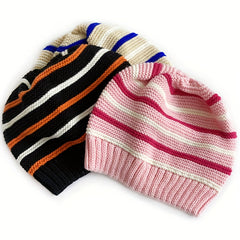 Kids Striped Knit Hat for Autumn/Winter, Warm Woolen Baby Hat