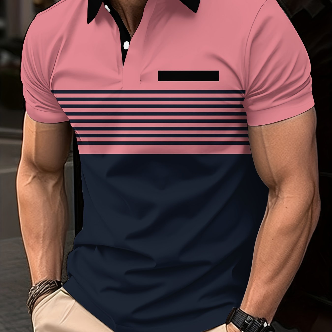 Men's Striped Short Sleeve Lapel Shirt for Summer