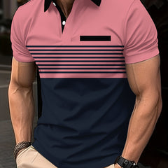 Men's Striped Short Sleeve Lapel Shirt for Summer