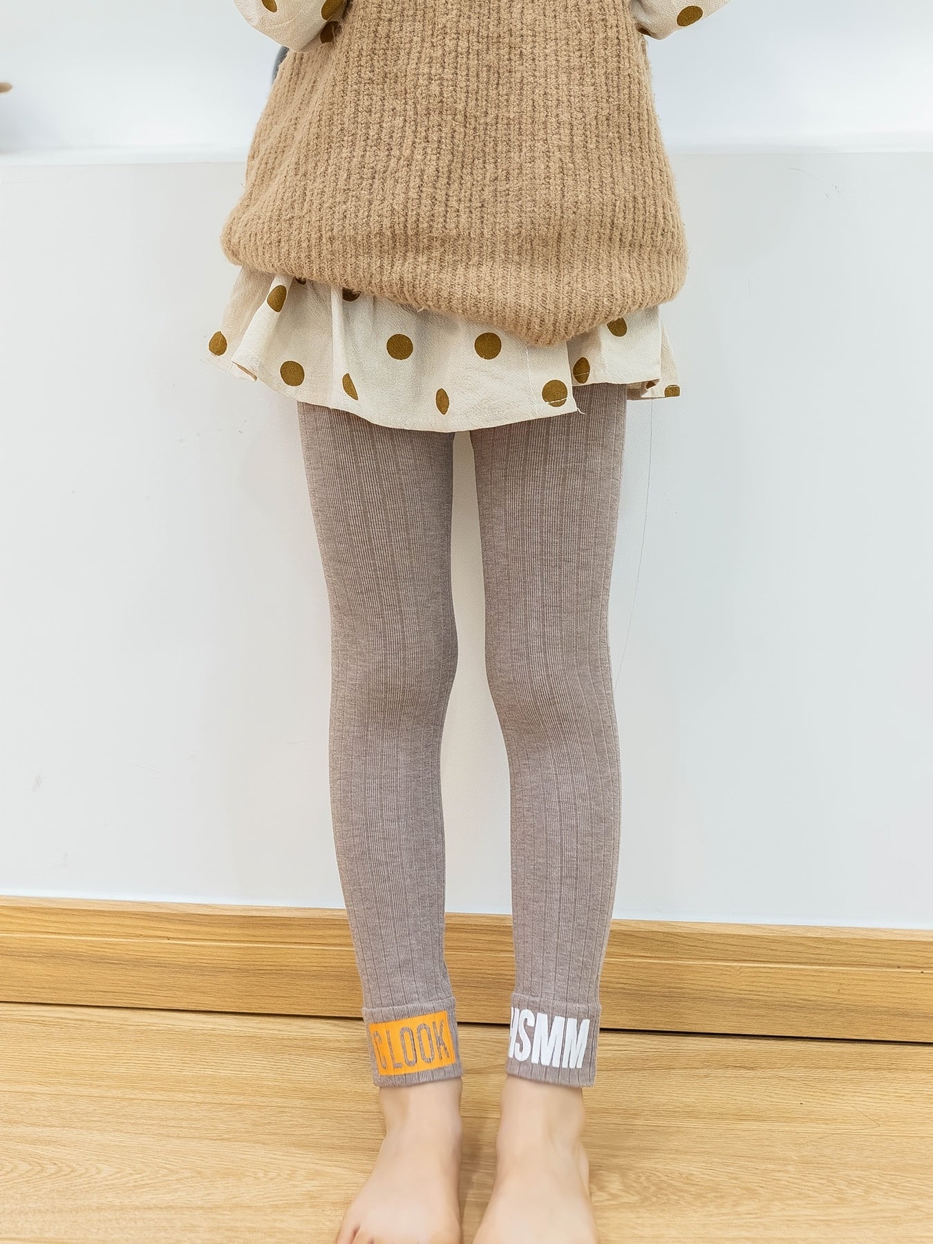 Girls Letter Print Leggings High Elasticity Knitted Clothes