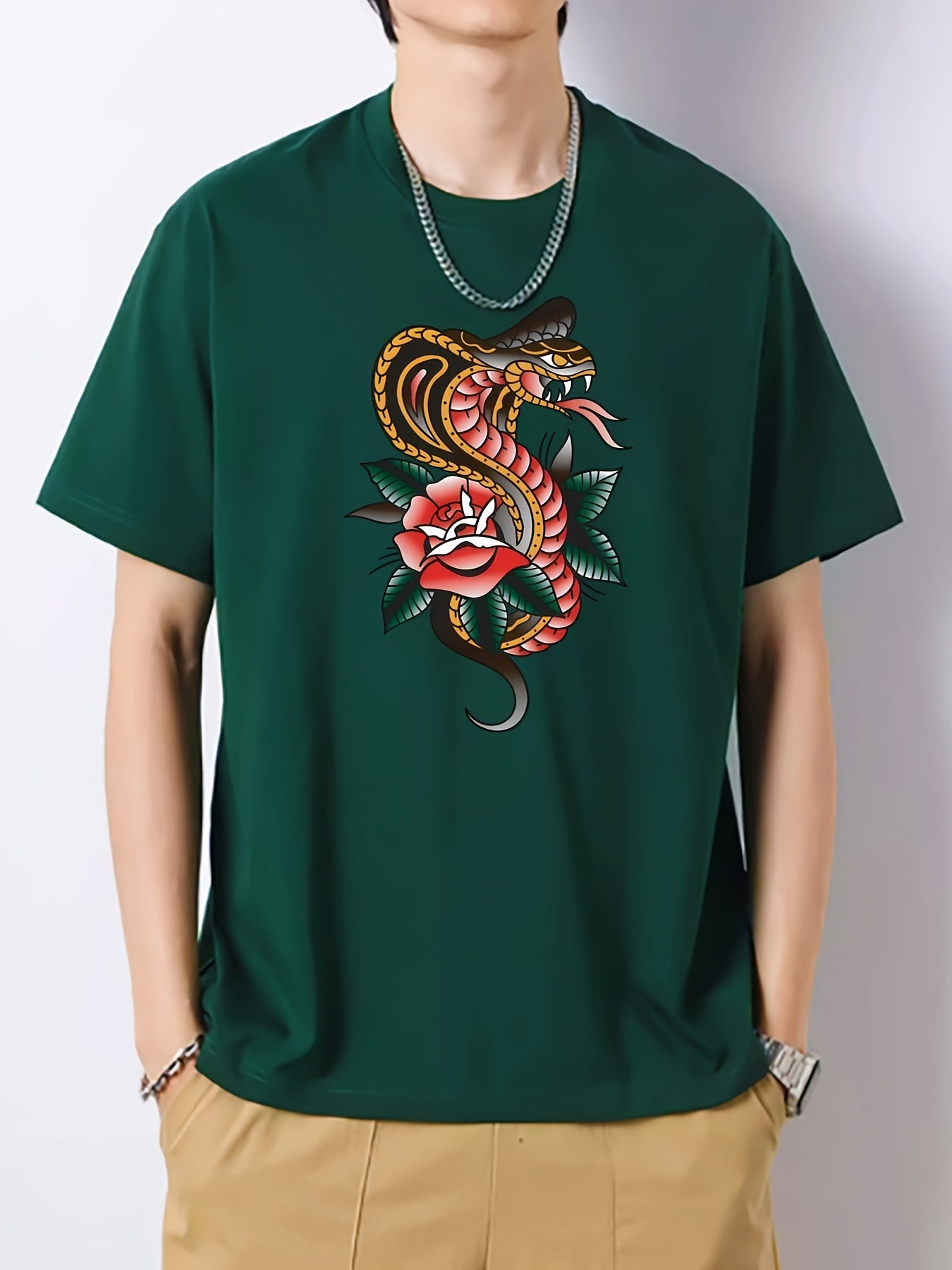 Men's Dragon Flower Pattern Vintage T-Shirt
