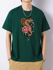 Men's Dragon Flower Pattern Vintage T-Shirt