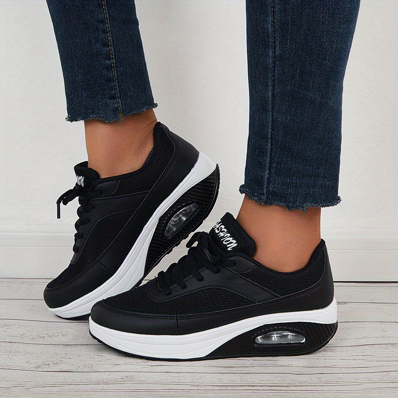 Women's Mesh Sneakers Lace Up Running Shoes Thick Sole Platform Casual Sneakers