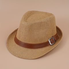 Belt Decor Crochet Fedora Cap Hollow Straw Sun Hat
