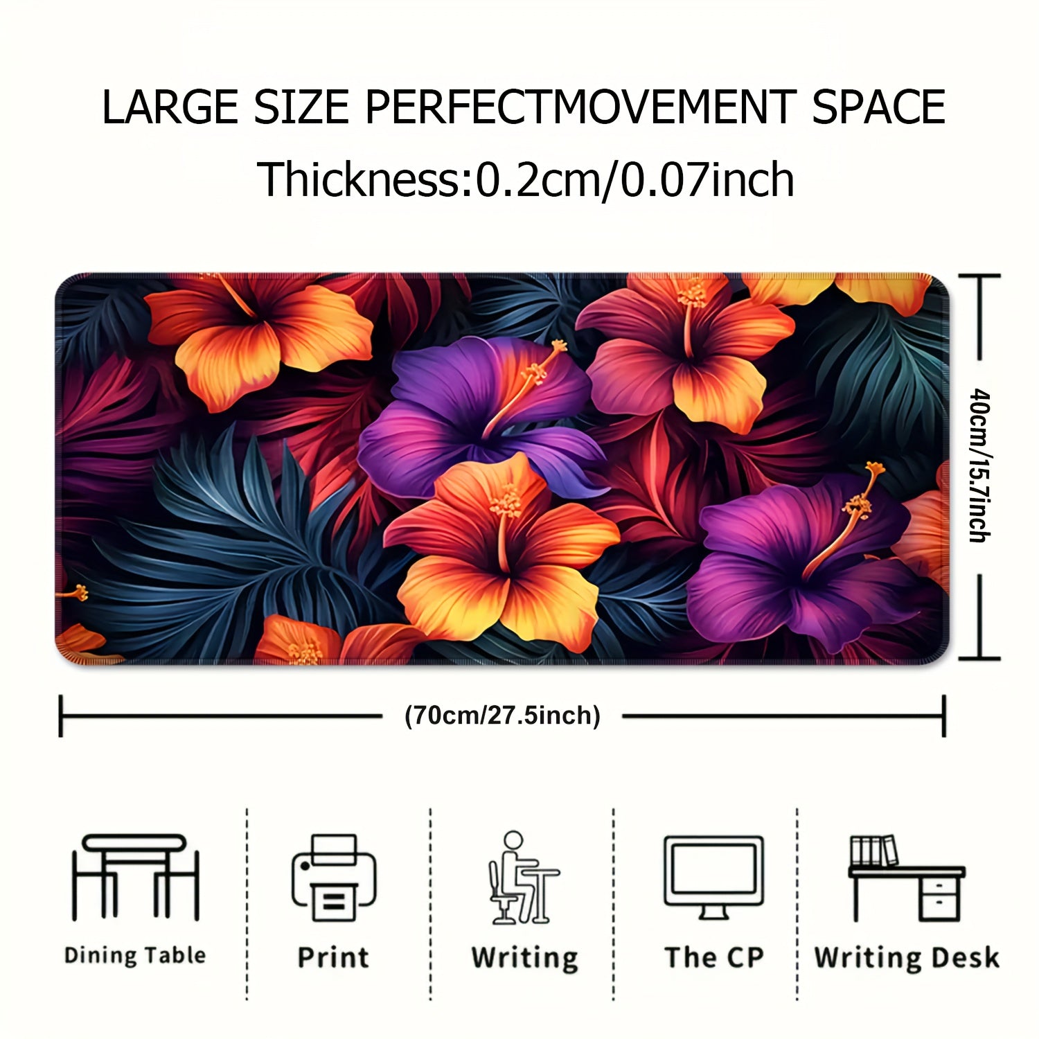 Multicolour Flowers Pattern Mousepad Desk Mat Anti Slip Office Mouse Pad