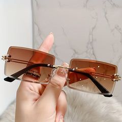 Rectangular Rimless Gradient Shading Sunglasses Women's Eyewear