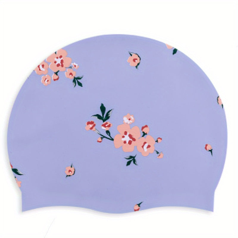 Silicone Waterproof Comfort Swimming Cap Flower Printed Elastic Swimming Cap