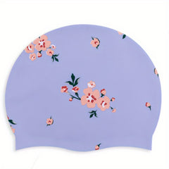 Silicone Waterproof Comfort Swimming Cap Flower Printed Elastic Swimming Cap
