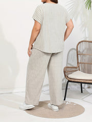 Solid Ribbed Batwing Sleeve Round Neck Top & Wide Leg Pants Set