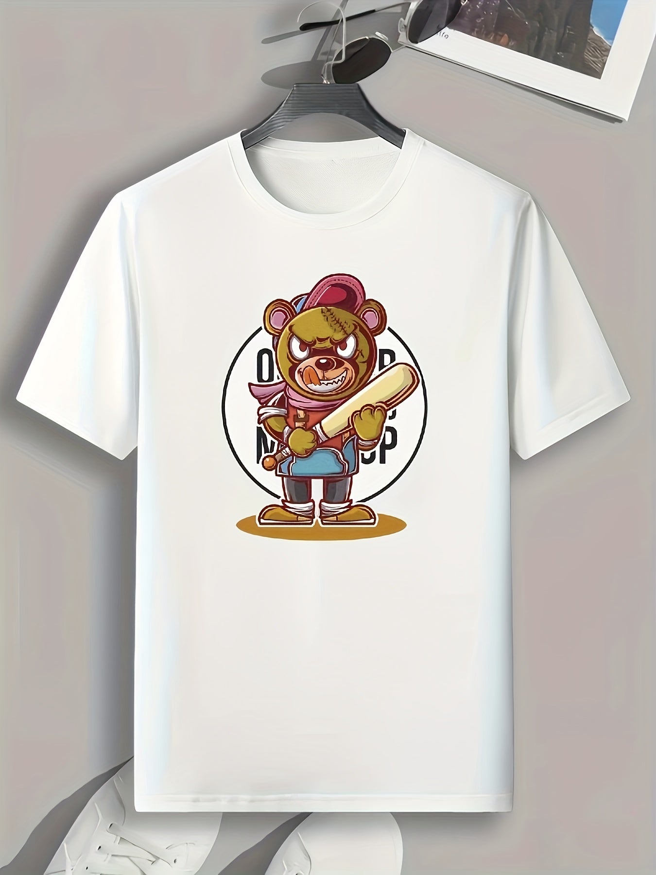 Bear Print Men's Graphic Tee for Summer