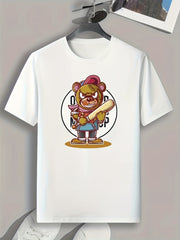 Bear Print Men's Graphic Tee for Summer