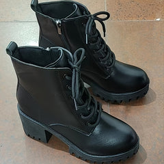 Women's Platform Block Heel Combat Boots Side Zipper