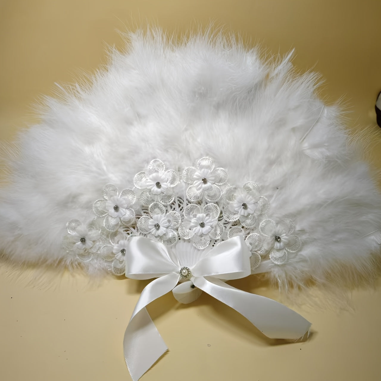 Feather Fan Pearl Bride Handheld Fan Single Lady Party Wedding Decor