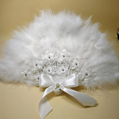 Feather Fan Pearl Bride Handheld Fan Single Lady Party Wedding Decor