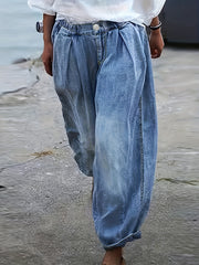 Elastic Waist Denim Pants Baggy Straight Legs Jeans