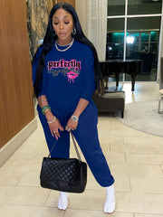 Letter Print Long Sleeve Top & Jogger Pants Set