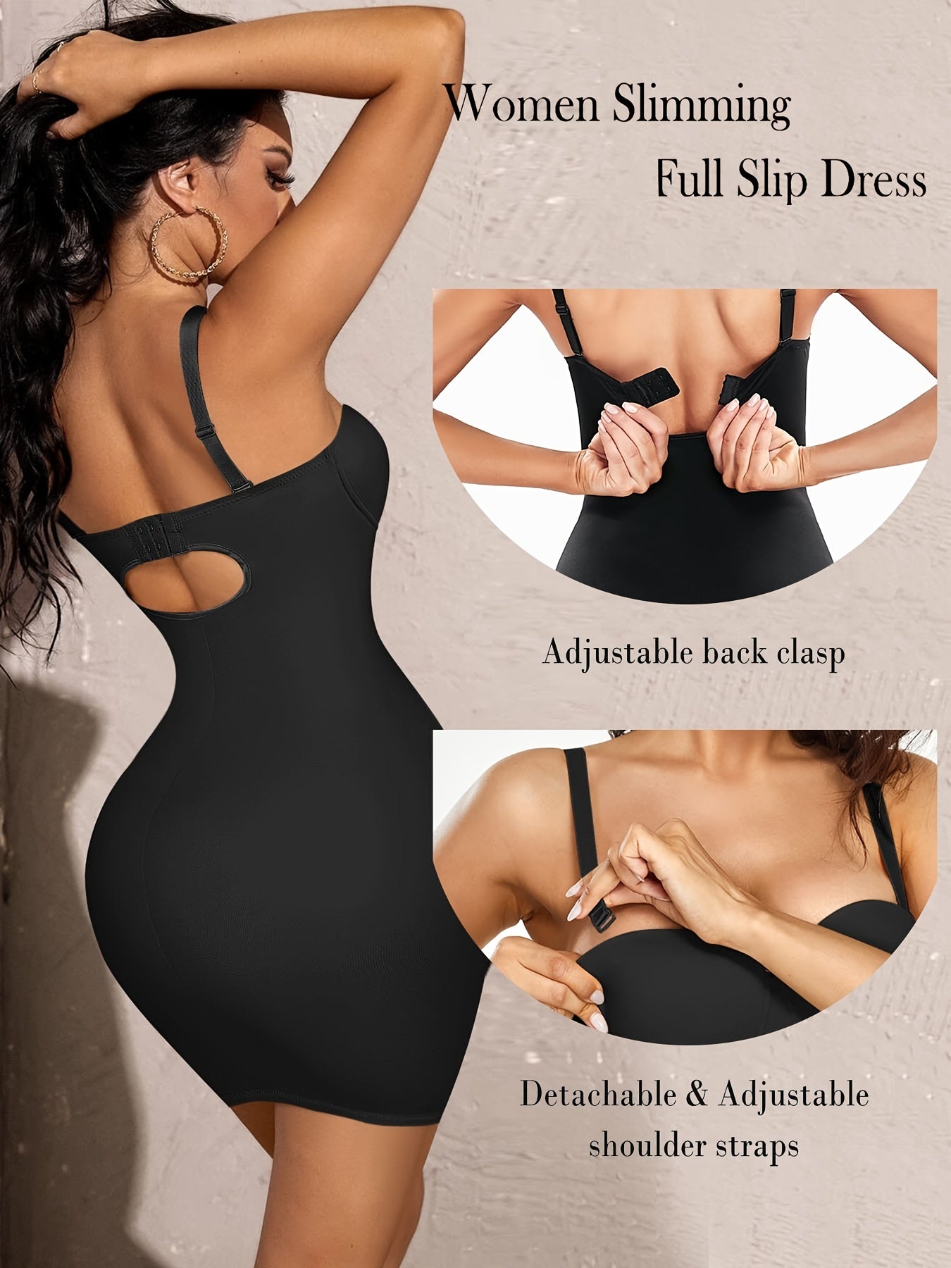 SCARBORO Full Slip Shapewear Smooth Tummy Control Backless Sling Dress
