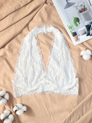 Floral Lace Halter Bralette Wireless Lingerie with Removable Padded Crop Top