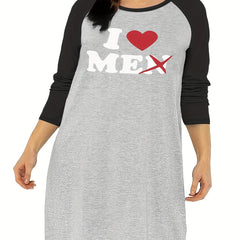 Heart Print Round Neck Tee Sleep Dress