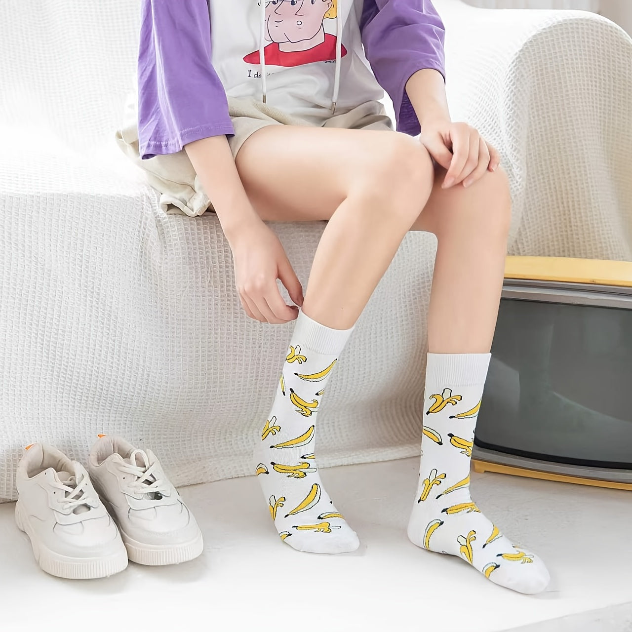 Banana Print Cotton Socks for Women