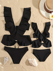 Mommy Kids Matching Swimsuit Ruffle Sleeve Swimwear