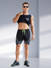 Men's 2 In 1 Running Shorts Phone Pocket Drawstring Sport Shorts