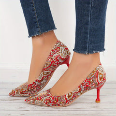 Rhinestone High Heels Paisley Pattern Pointed Toe Stiletto Heels