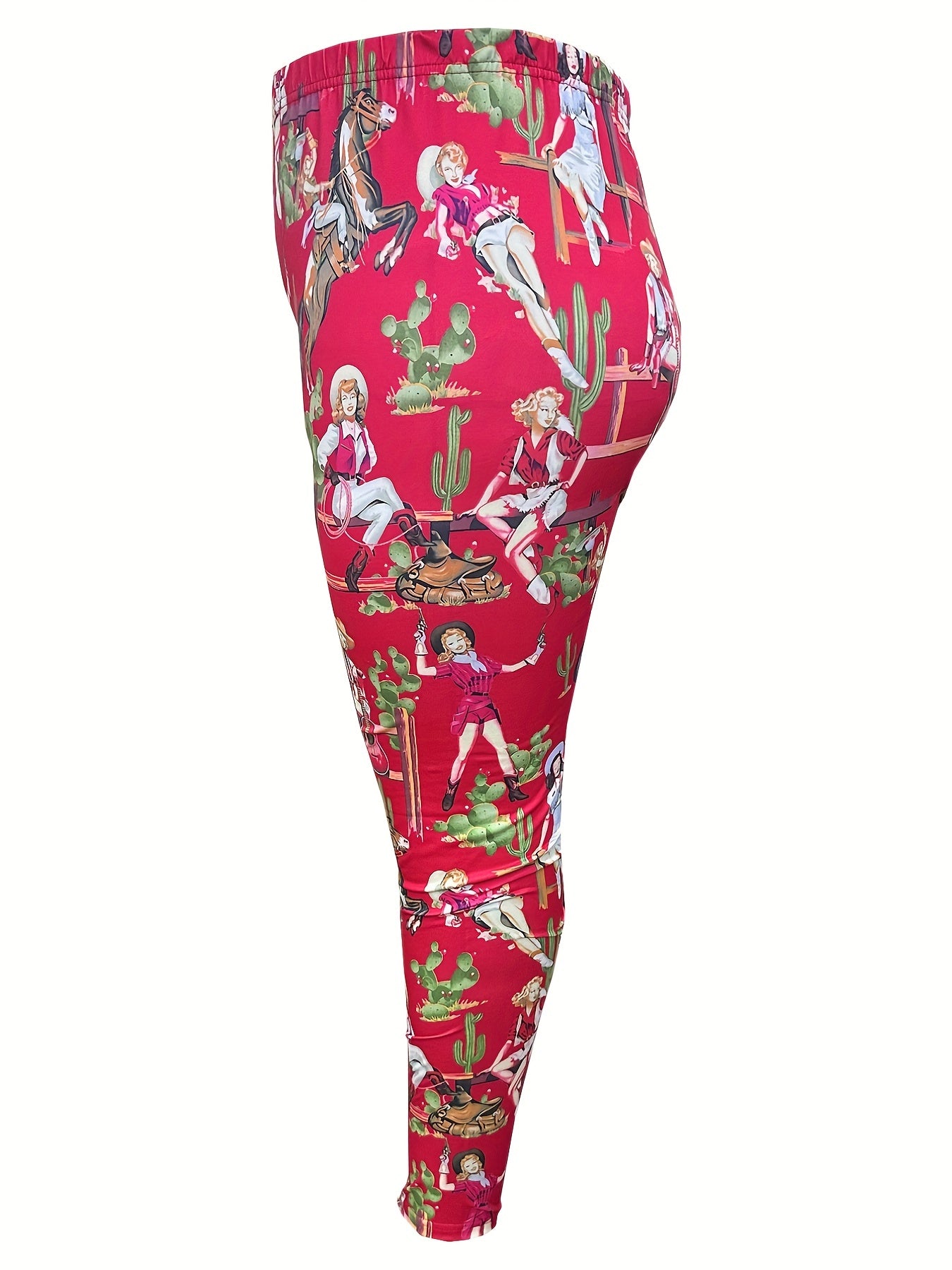 Women's Plus Cartoon Figure Print High Rise Stretchy Skinny Leggings