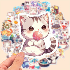 50 Adorable Cartoon Cat Stickers Vinyl Decals for Laptops Water Bottles Journals