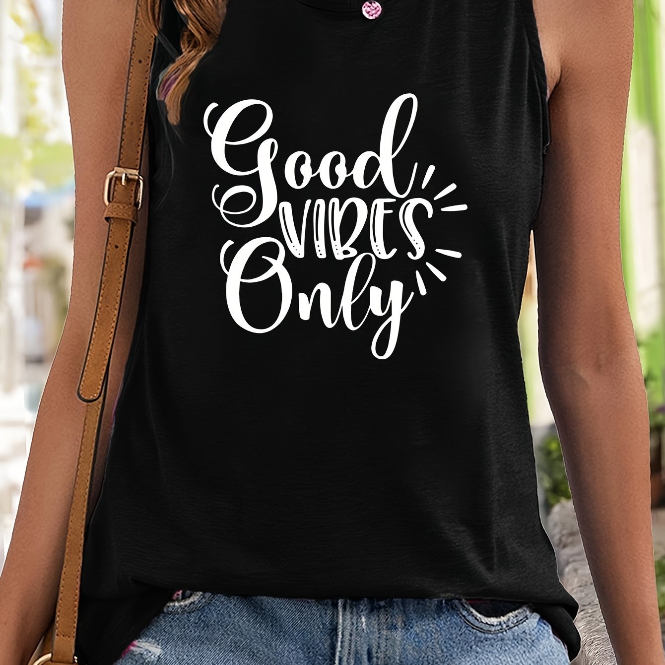 Letter Pattern Sports Vest Round Neck Sleeveless Top