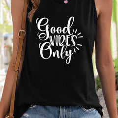 Letter Pattern Sports Vest Round Neck Sleeveless Top