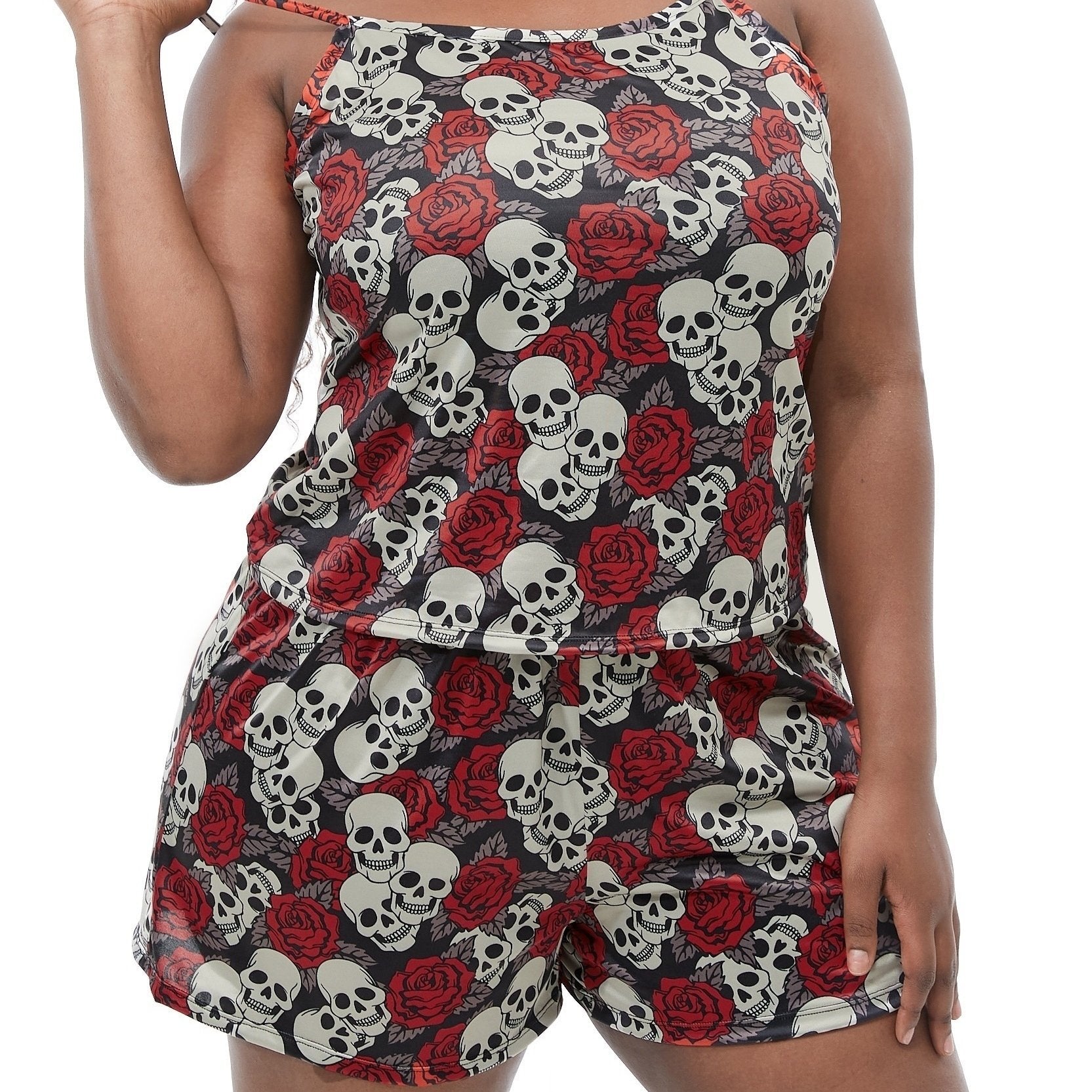 Rose & Skull Print Cami Top & Shorts Loungewear Set